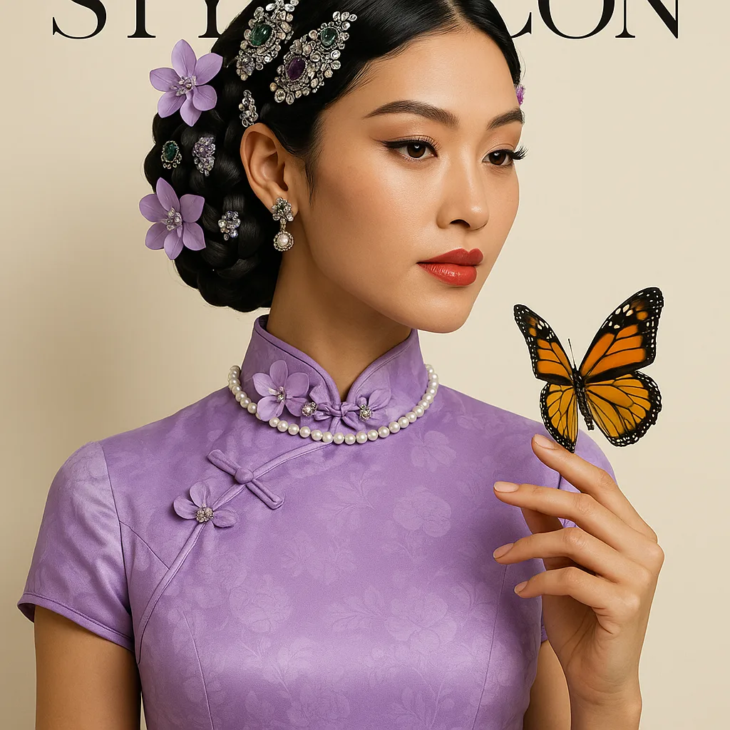 Breathtaking Woman Graced in a Lavender Qipao