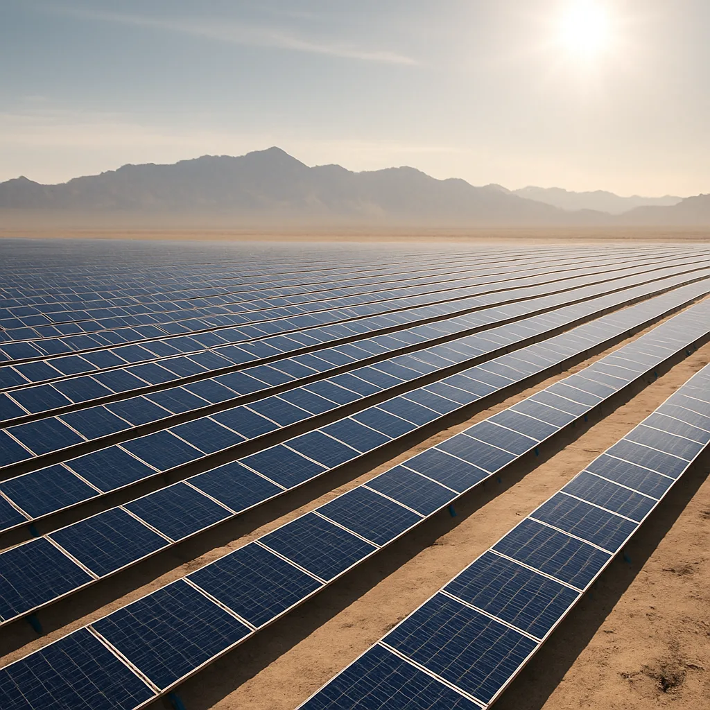 Sprawling Array of Solar Panels Glints