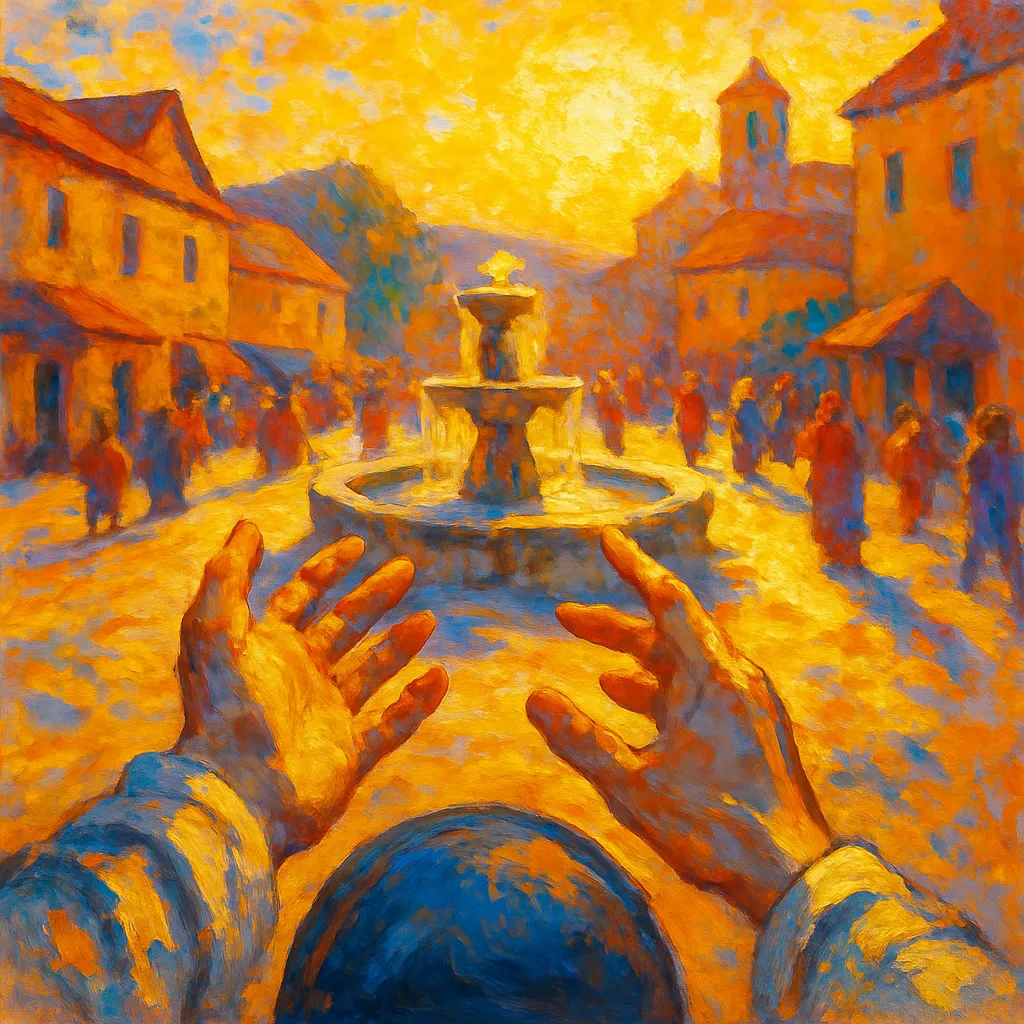 Impressionistic Hands in a Traditional Wrap Extend