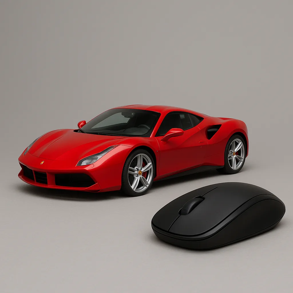 Vibrant Red Sports Car Positioned Beside an Elegant