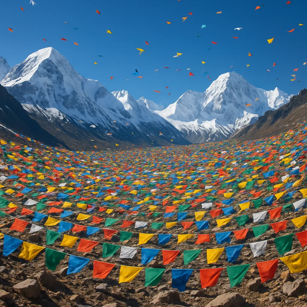 Thousands of Colorful Prayer Flags Flutter