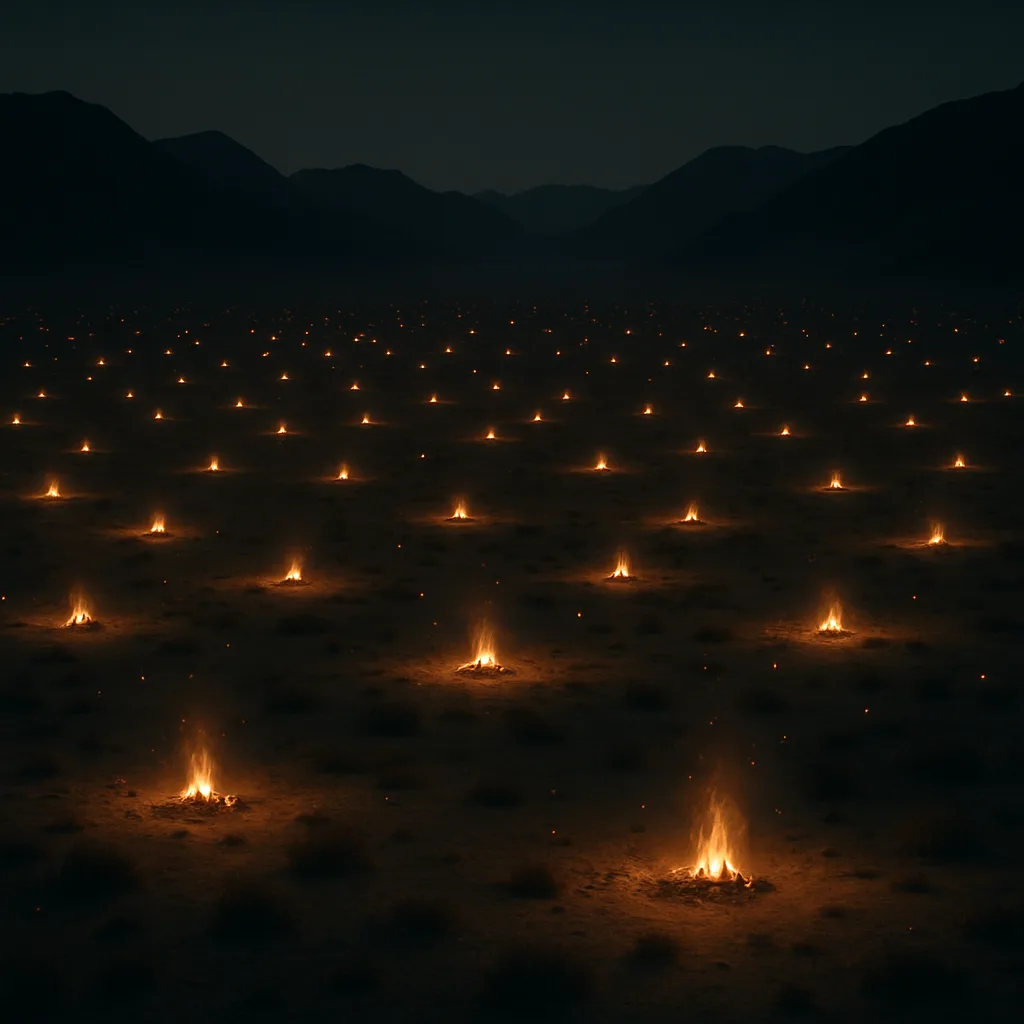 Countless Distant Campfires Flicker Like Scattered Stars Across a Vast