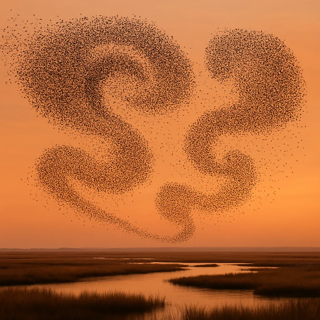 Massive Flock of Countless Starlings Creates