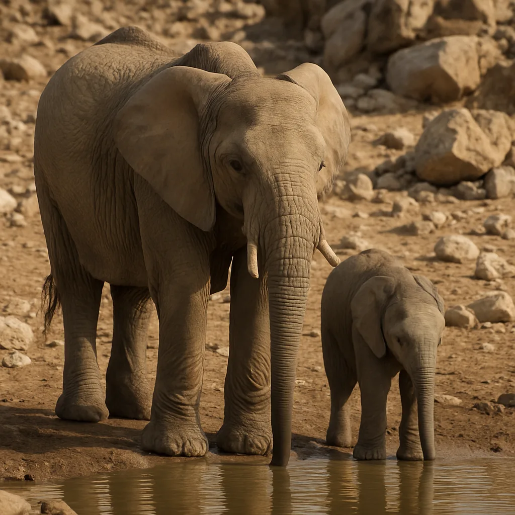 Adult Elephant and a Baby Elephant