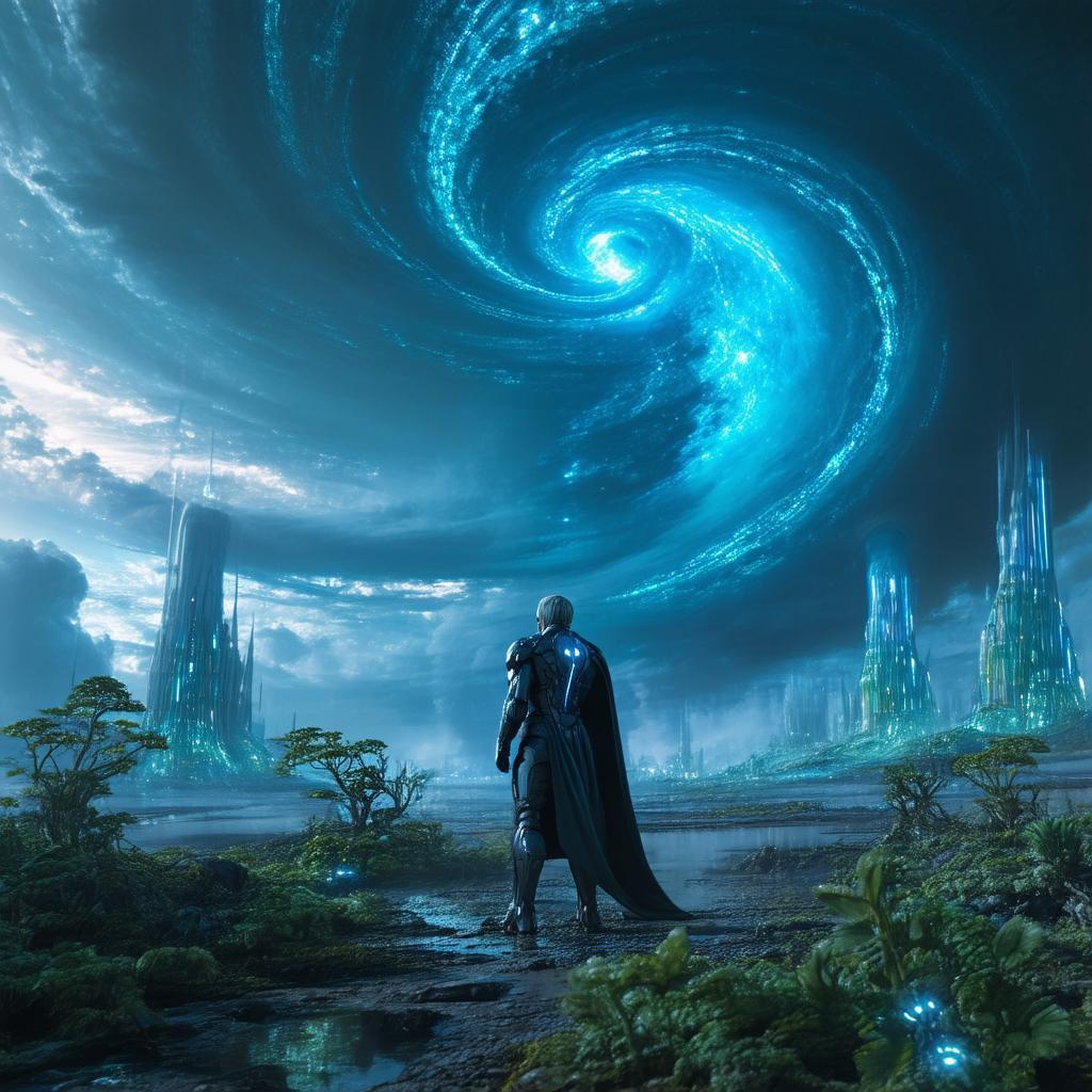Heroic Figure on a Swirling Alien World