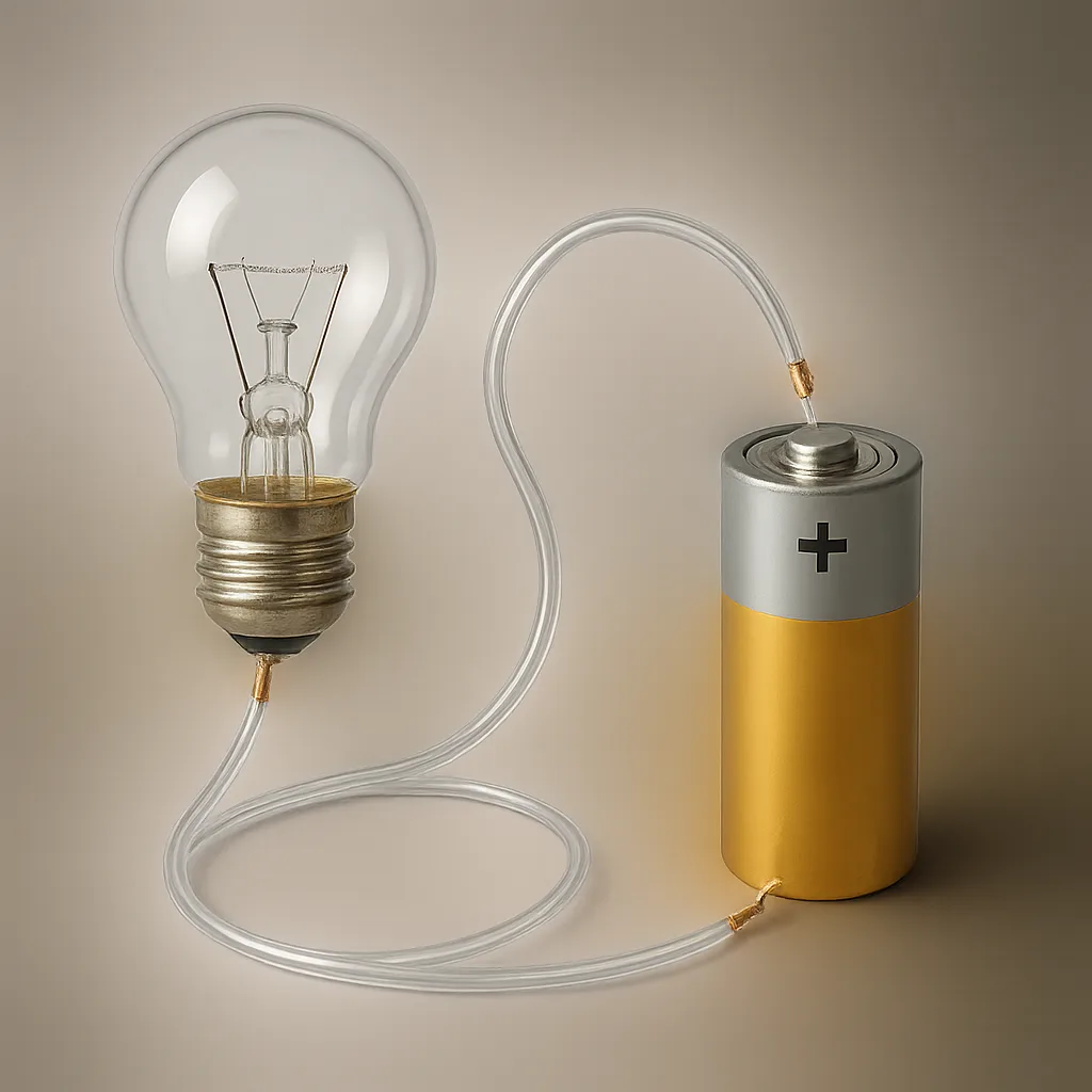 Transparent Plastic Wiring Setup Connecting a Battery to an Unlit
