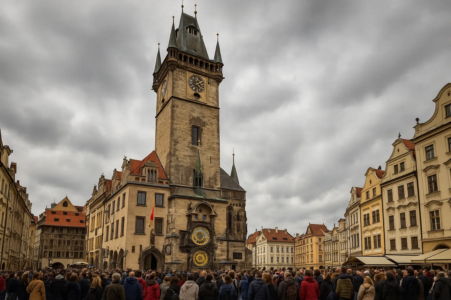 Crowd Gathers near the Historic Old Town Hall