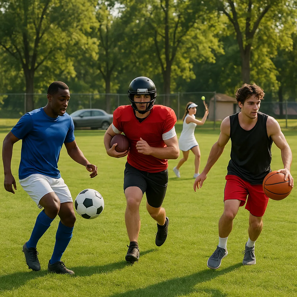 Group of Athletes Is Playing Sports on a Grassy Field