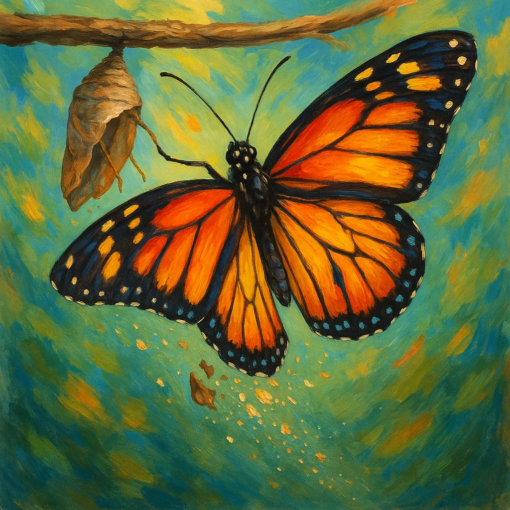 Lively Butterfly Emerging from its Chrysalis