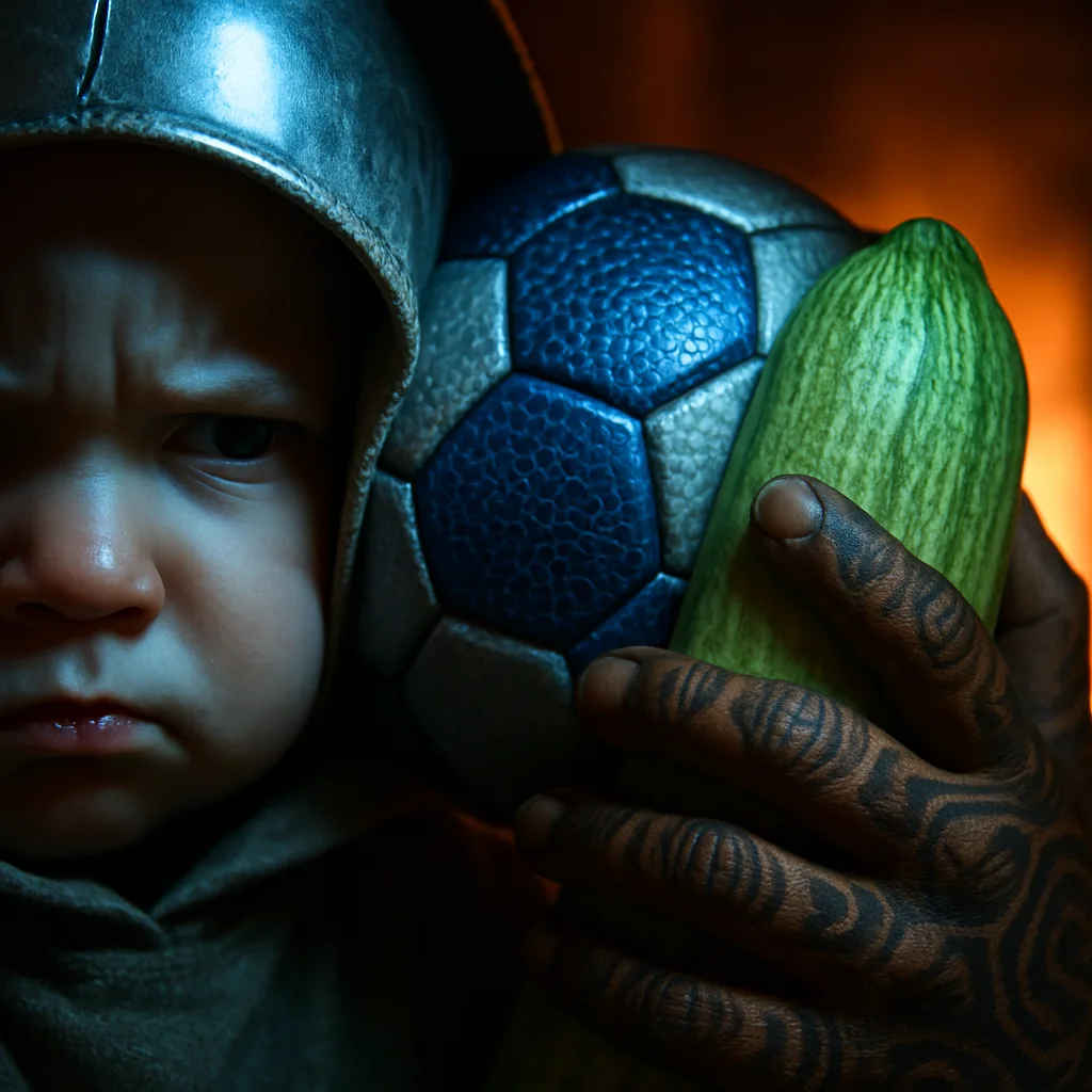 Glint of Armor near a Frowning Toddler's Hooded Eye