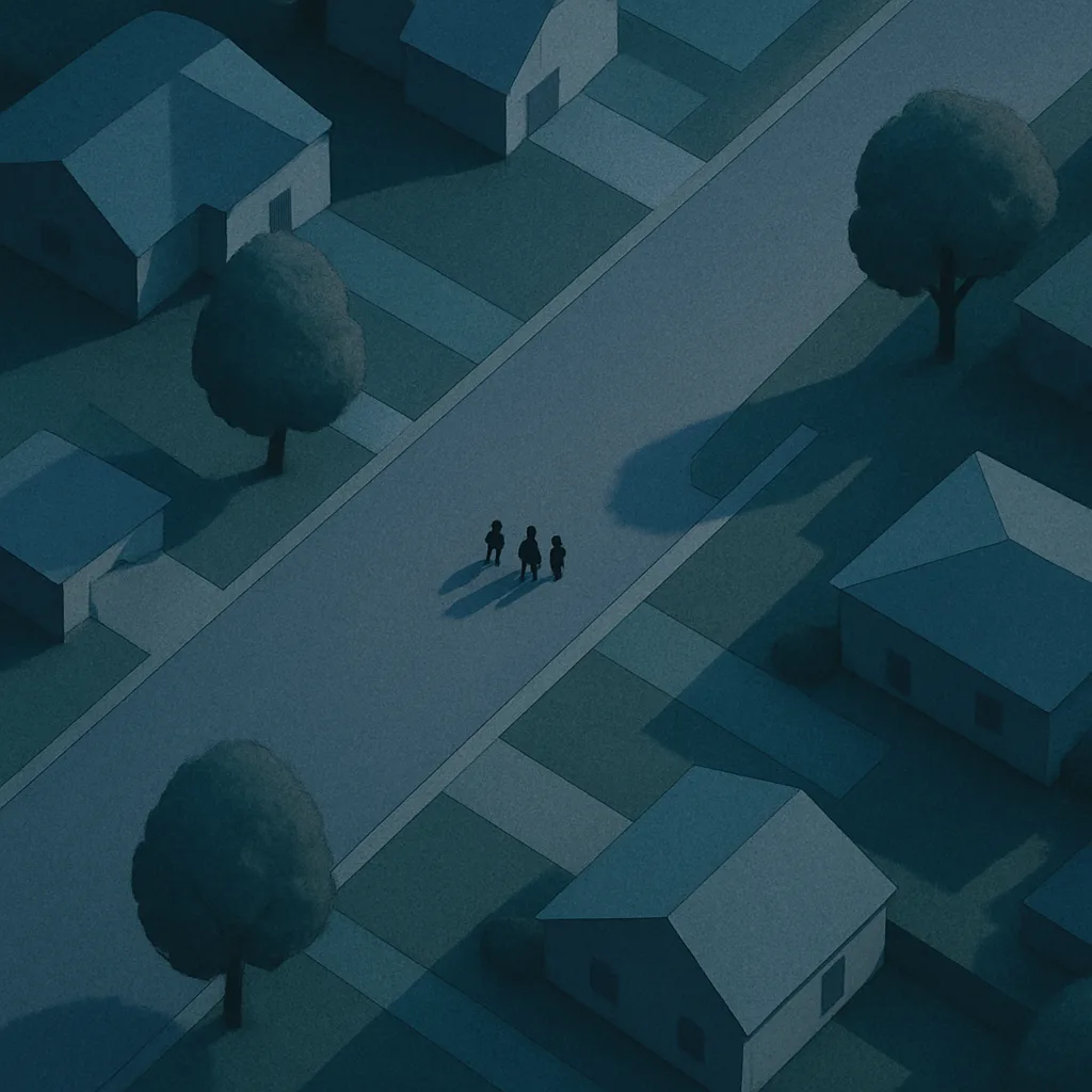 Quiet Tree-lined Street Unfolds with its Houses and Lawns