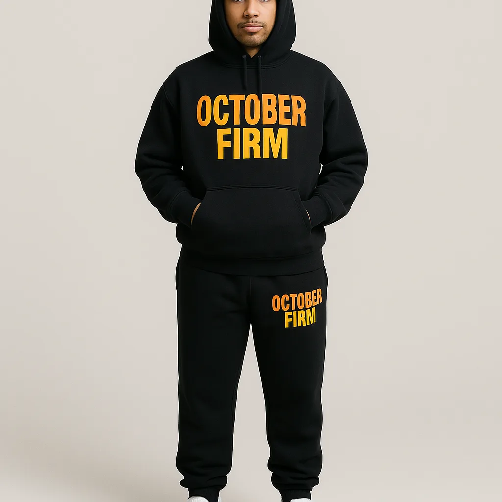 Person Wearing a Black Hoodie and Sweatpants Set
