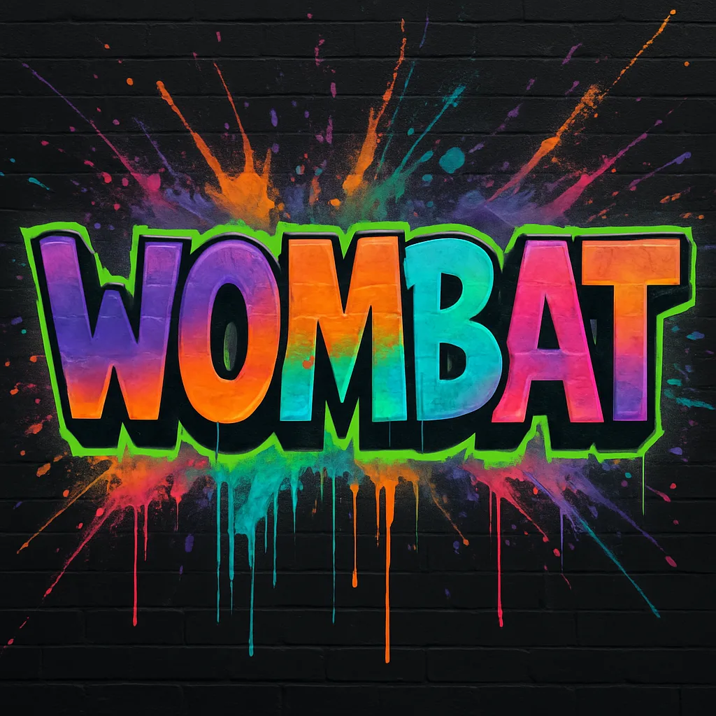 Striking Graffiti Mural Showcases the Word "WOMBAT" in Bold
