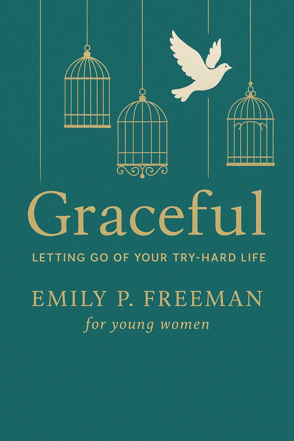 Teal Book Cover with Hanging Birdcages