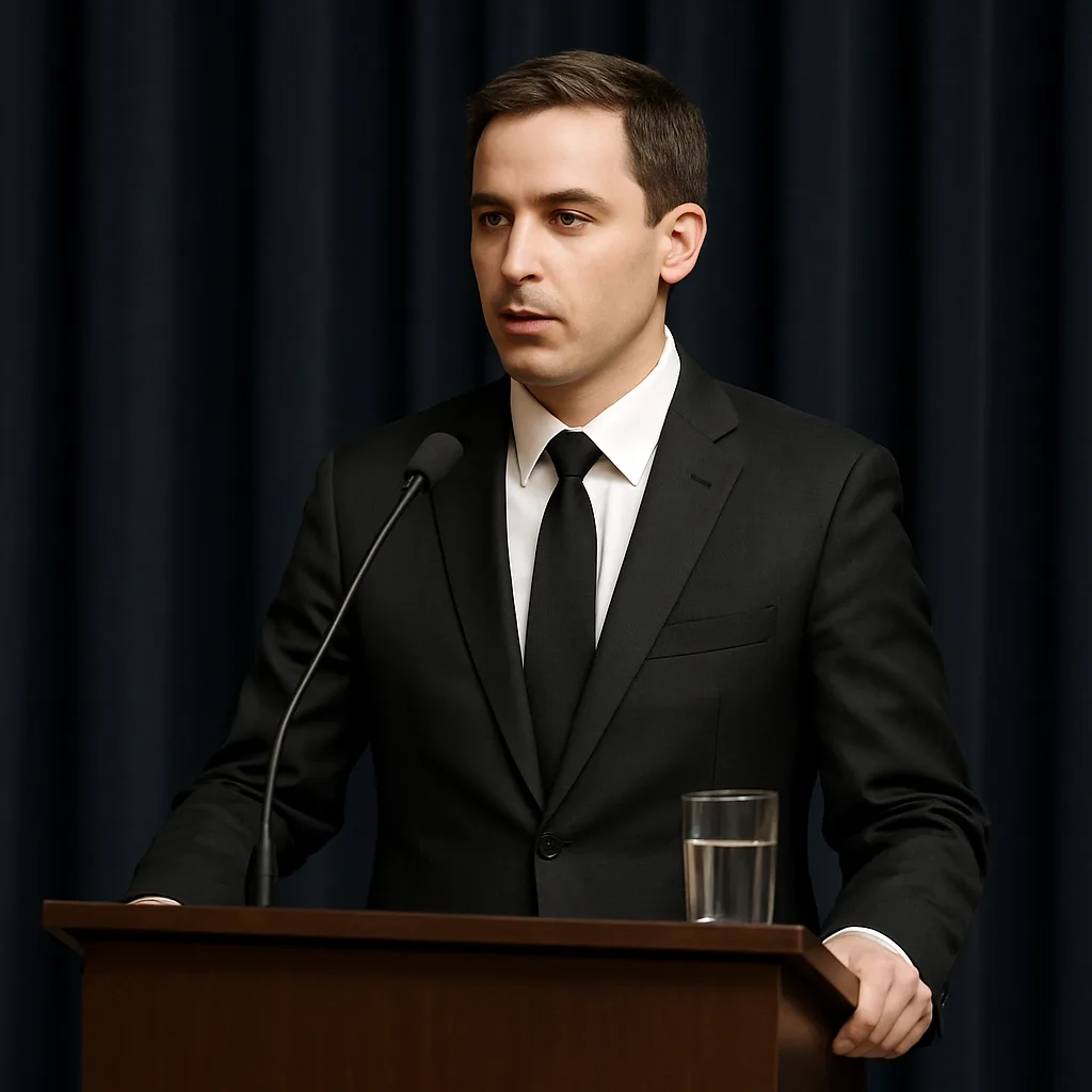 Person Wearing a Formal Suit Stands at a Podium