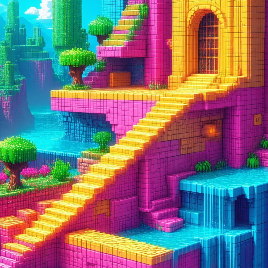 Blocky Pixel Displacement Map in Retro Color