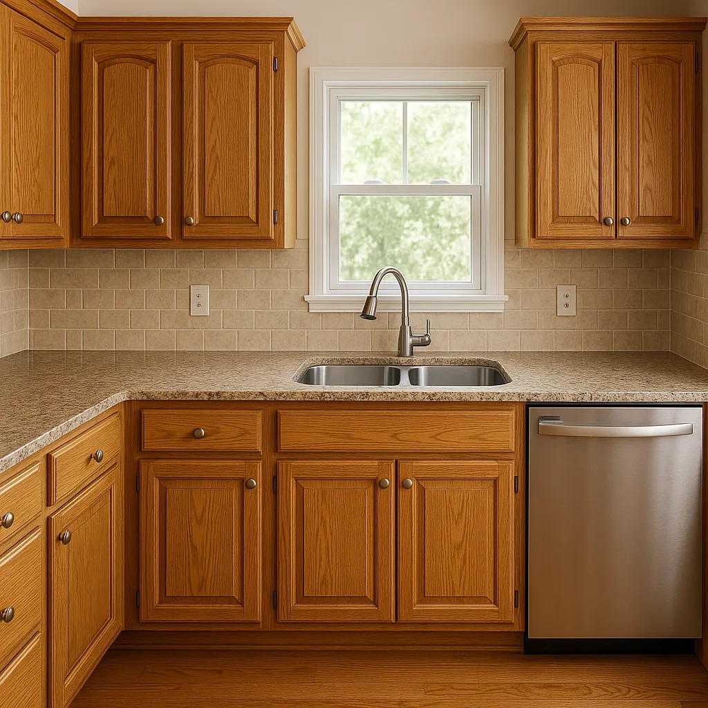 Kitchen Featuring Oak Cabinetry