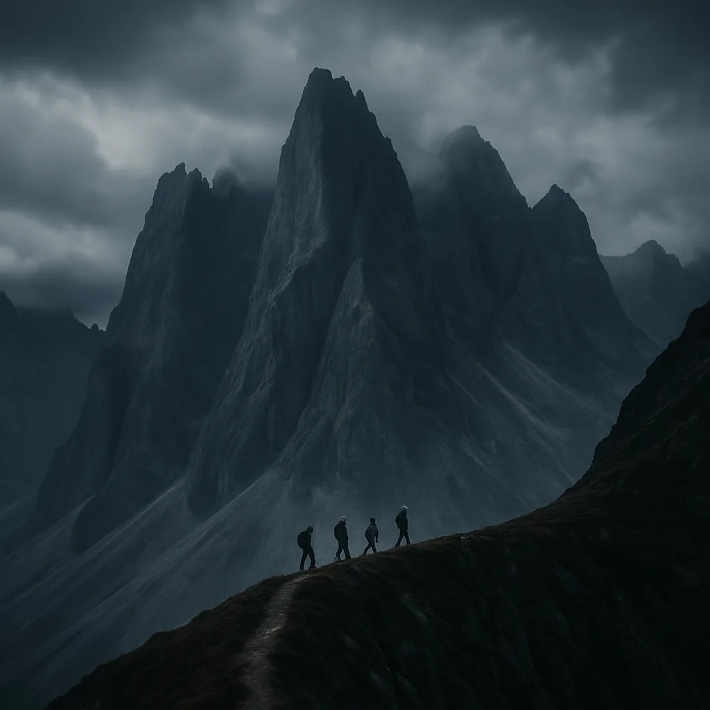 Small Group of Distant Hikers Makes their Way Along