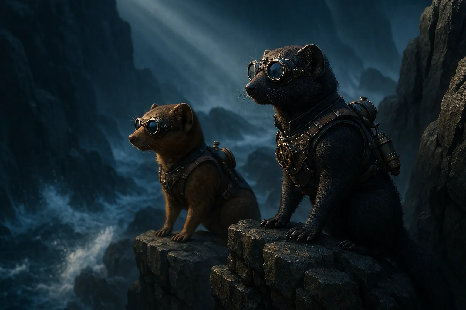 Two Diverse Steampunk Mongooses Perch
