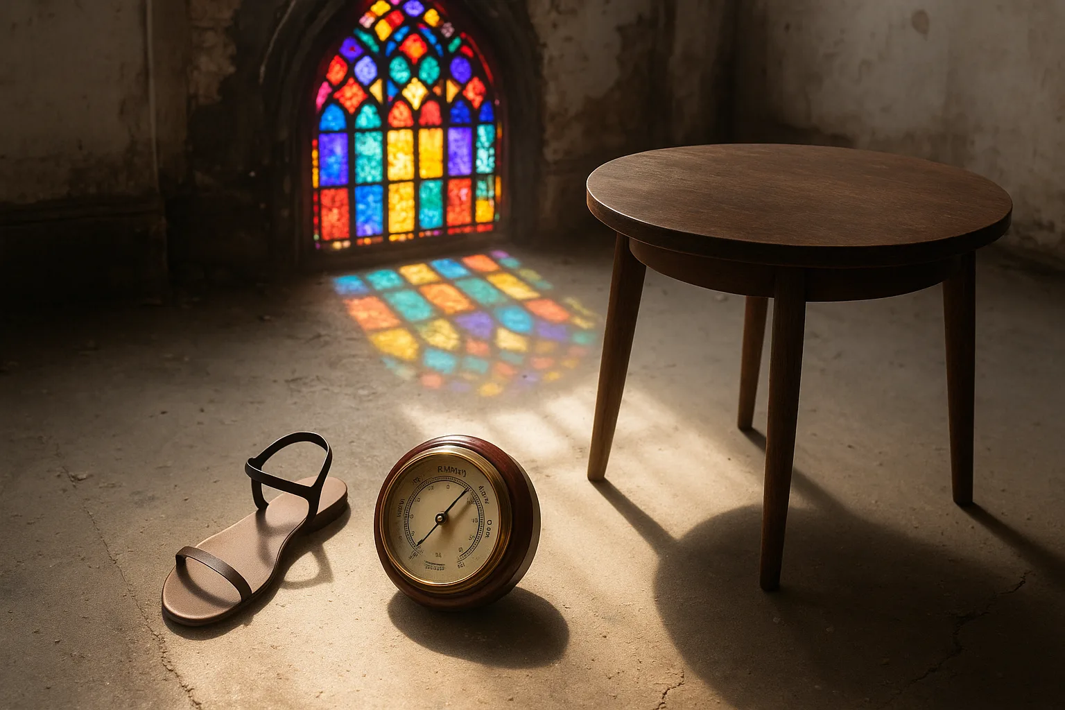 Colored Light from a Large Stained Glass Window Dramatically Pierces