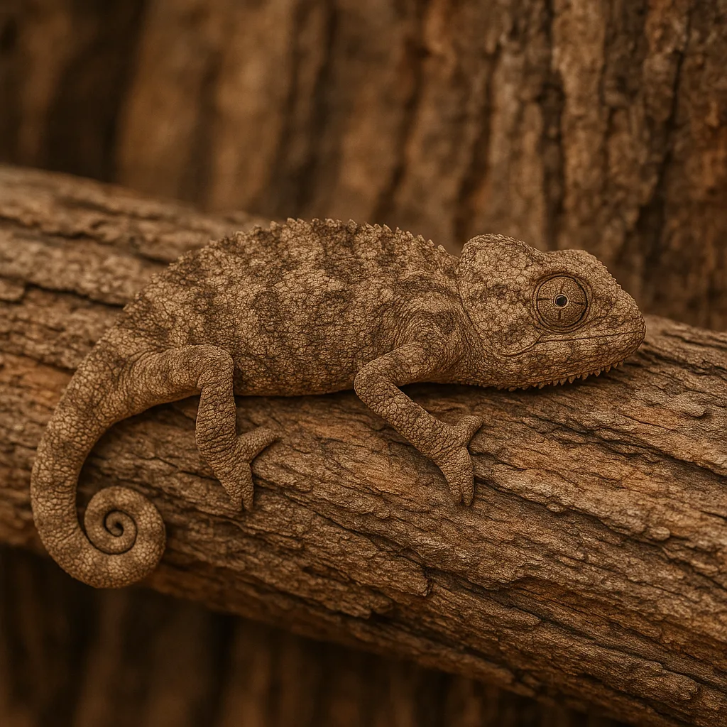 Chameleon Camouflaging Perfectly with the Rugged Surface