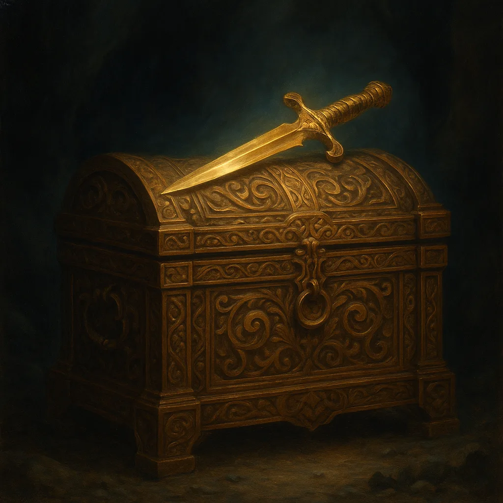 Detailed Painting of an Ornately Engraved Treasure Chest