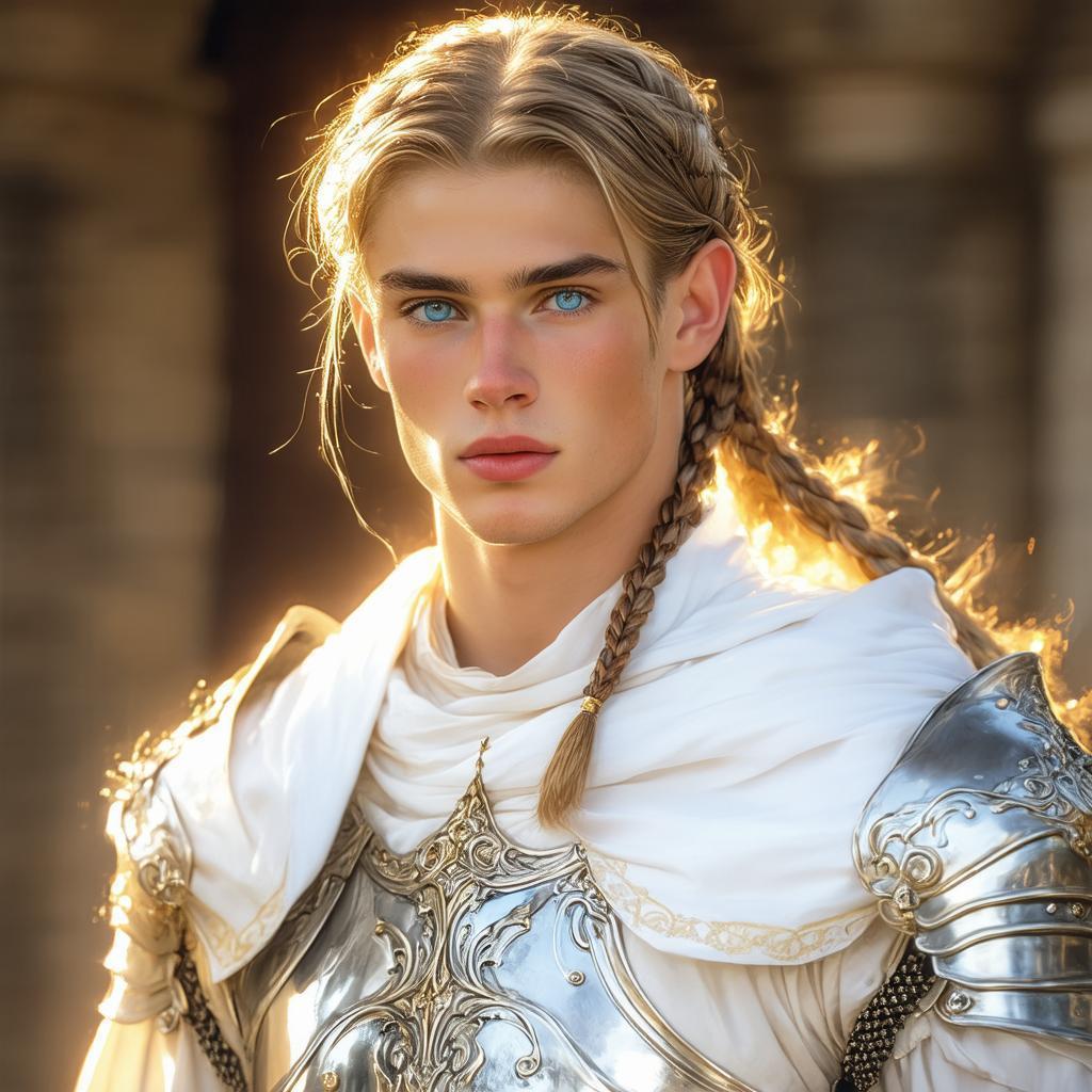 Noble Elianor in Silver Armor and Embroidery