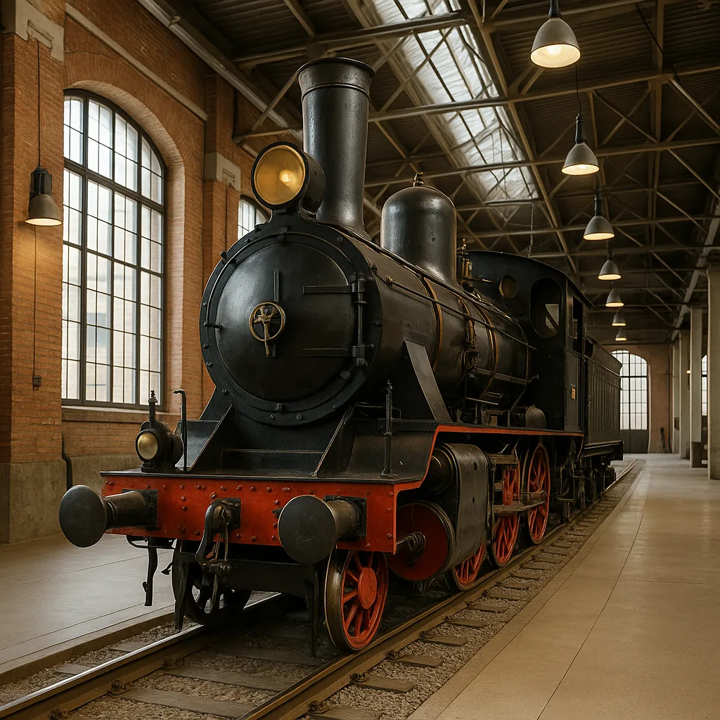 Vintage Steam Locomotive Displayed Indoors in a Well-lit Industrial-style