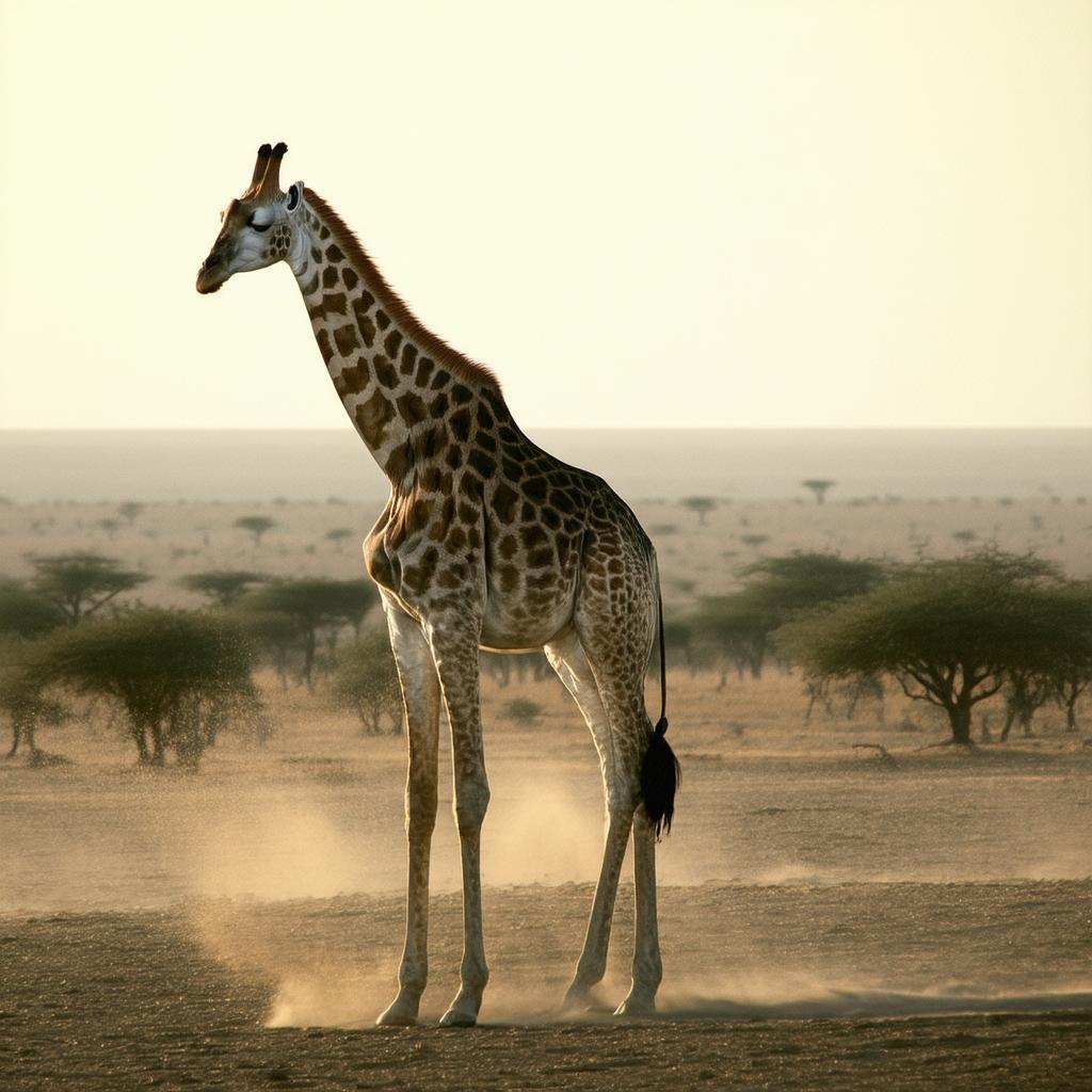 Grainy Giraffe Wandering a Dusty Savanna