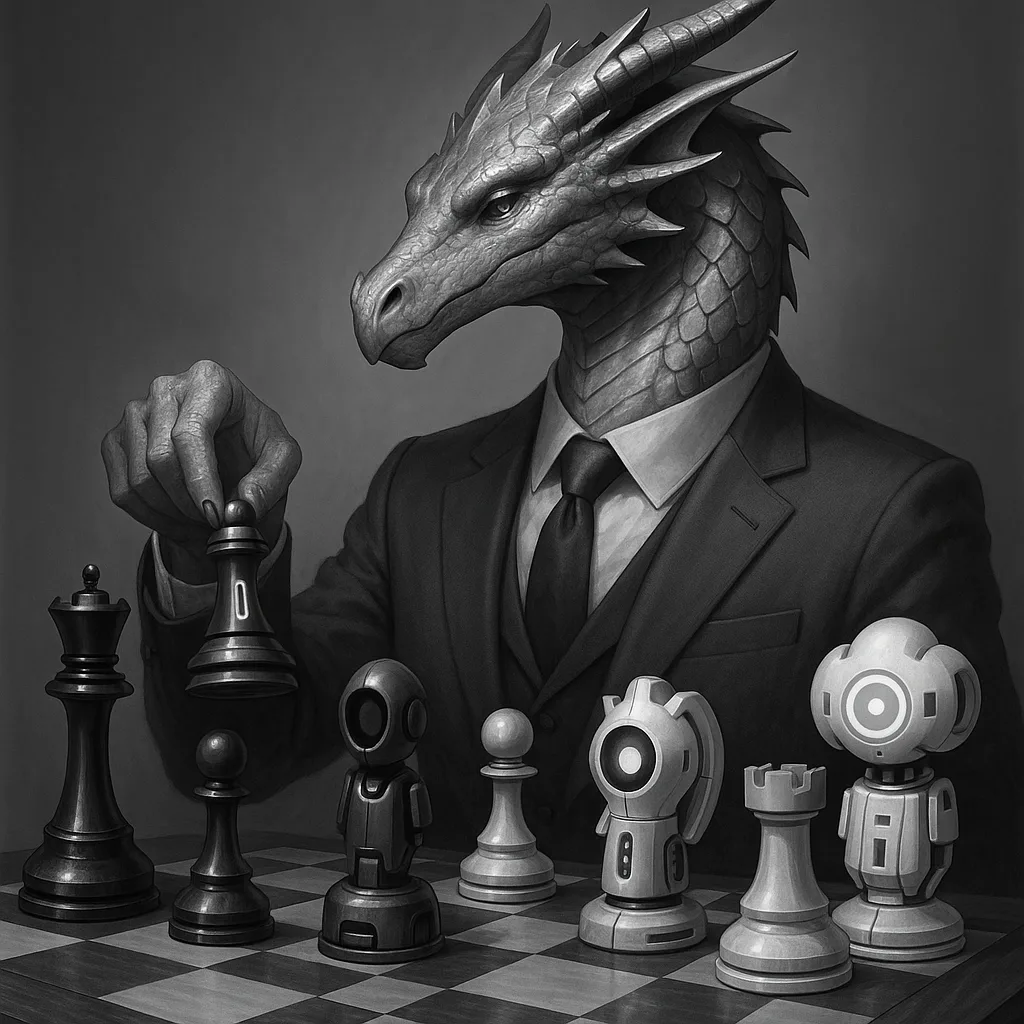 Polished Silver Dragon Wearing an Elegant Suit