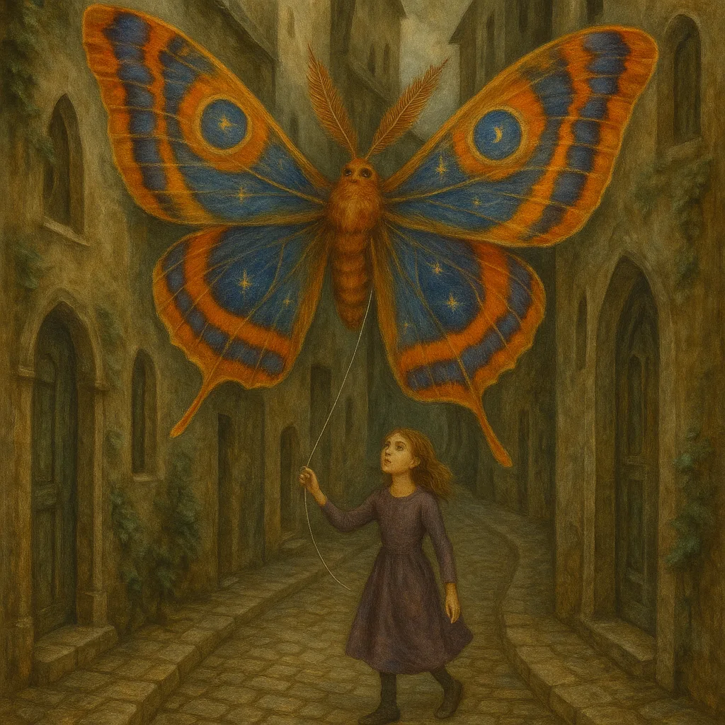 Young Girl Wanders Through a Serpentine Cobblestone Alley