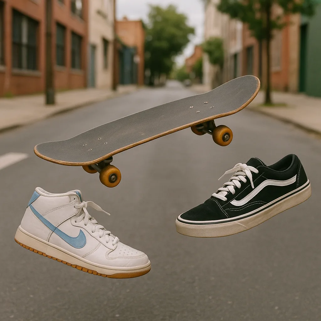 Skateboard Rotating in the Air over a Road