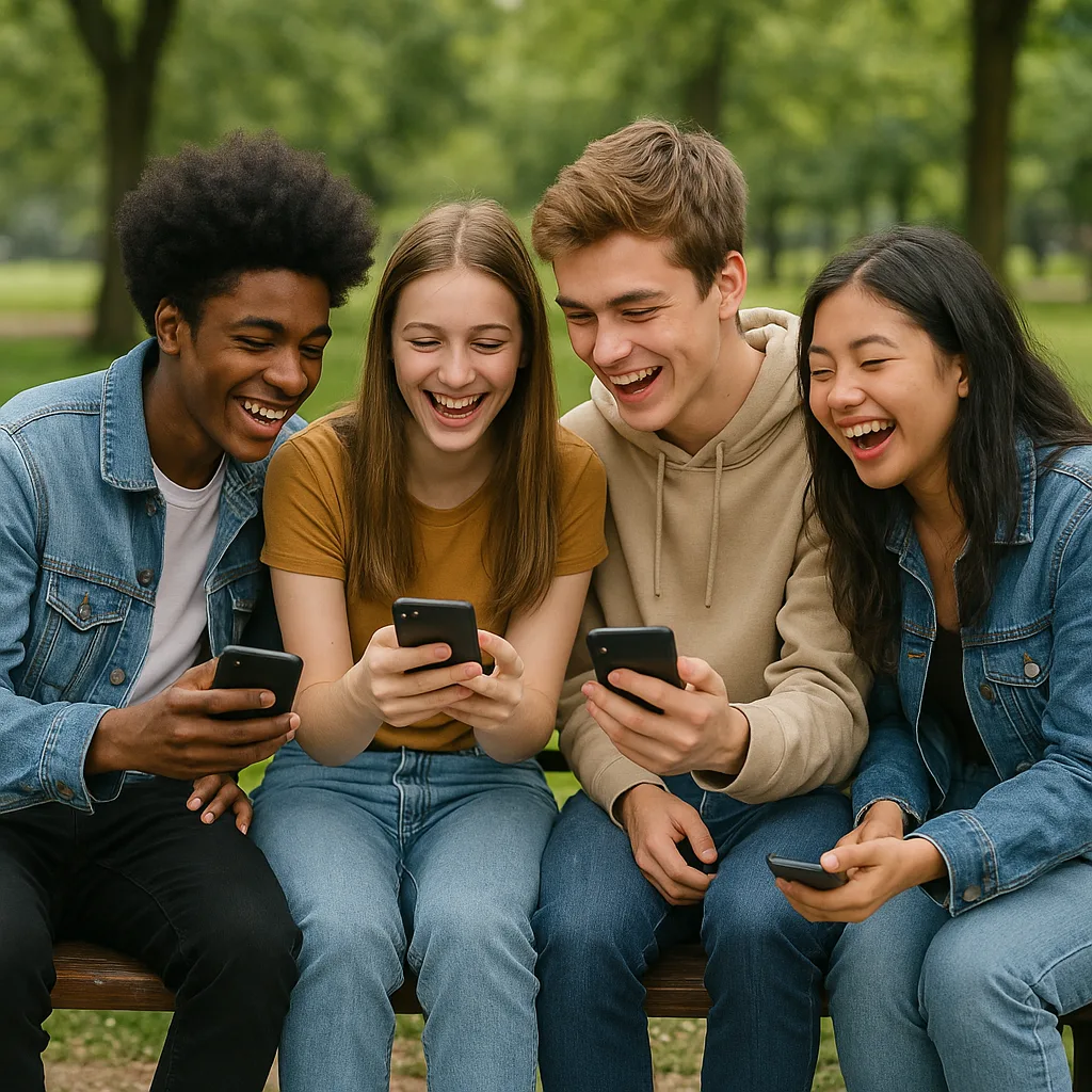 Bunch of Young People Are Gathered on a Bench