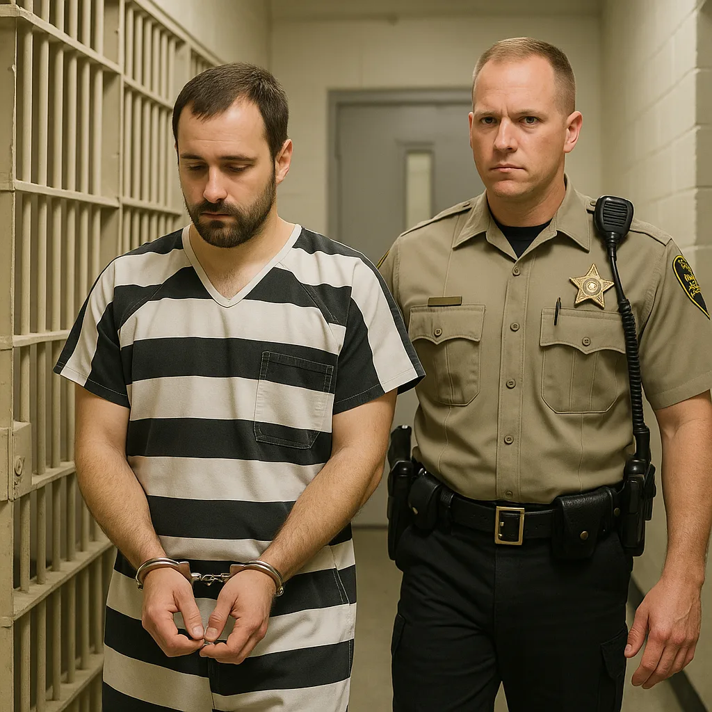 Man Wearing a Striped Prison Uniform
