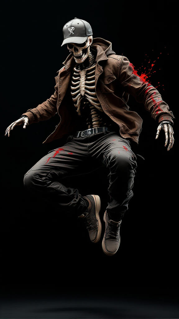 Dynamic Cyberpunk Skeleton Figure Artwork
