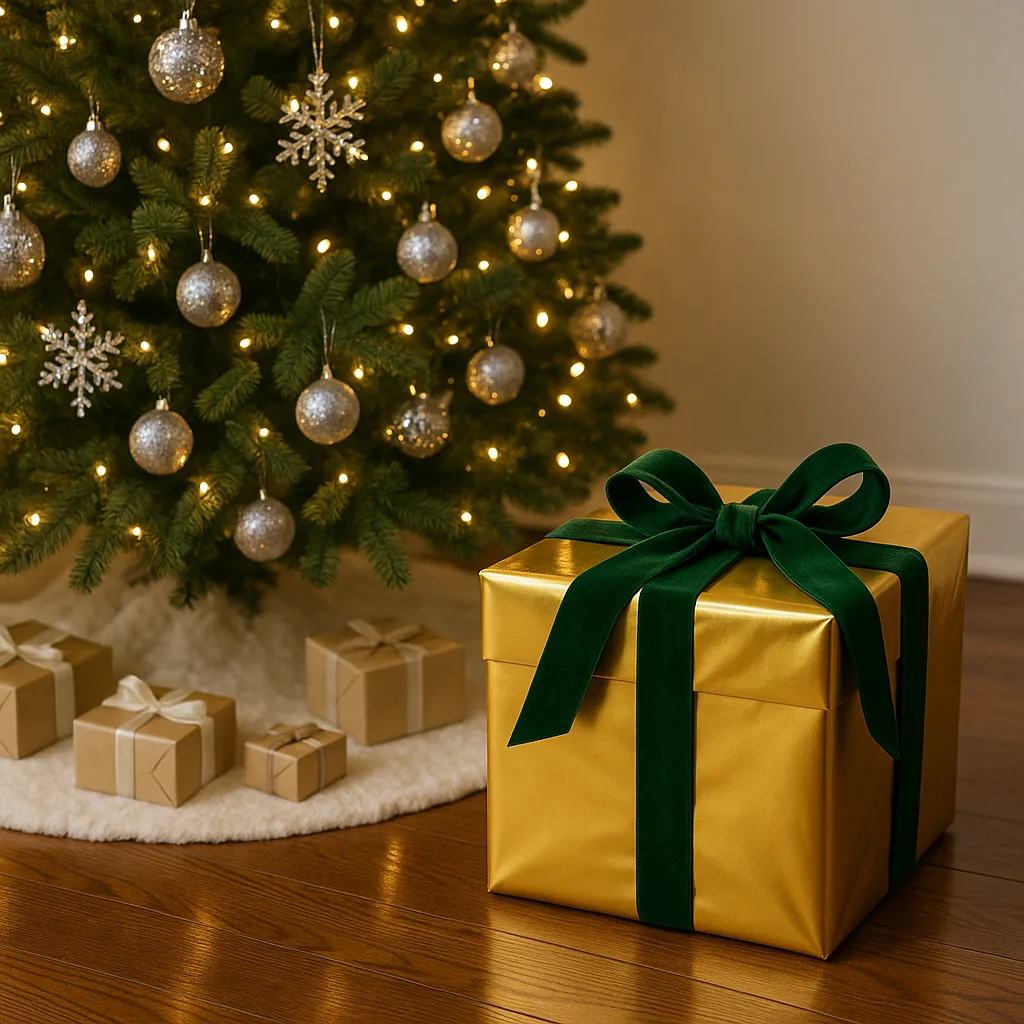 Towering Christmas Tree Shimmers with Twinkling Lights and Silver Ornaments