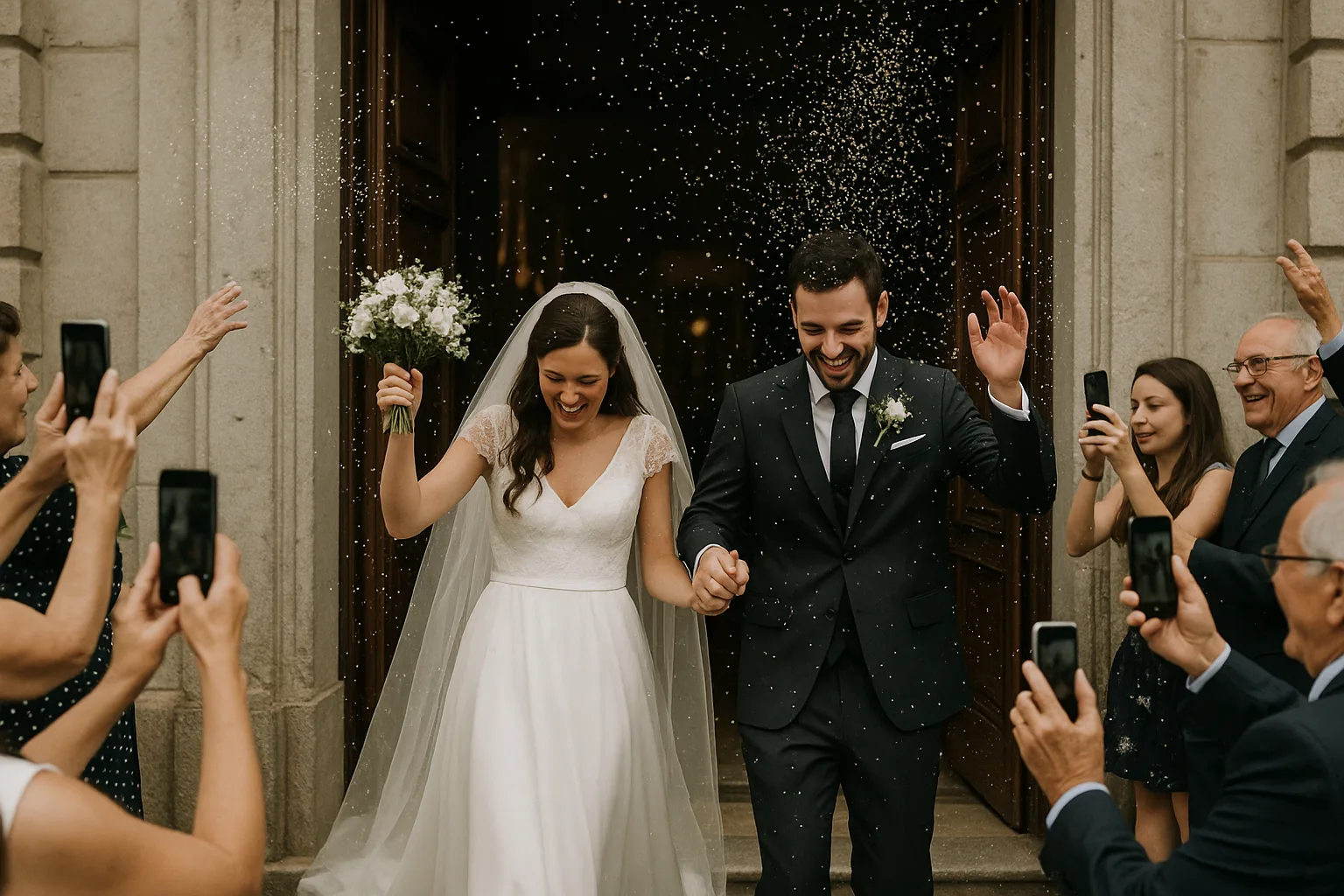 Bride and Groom in Wedding Attire