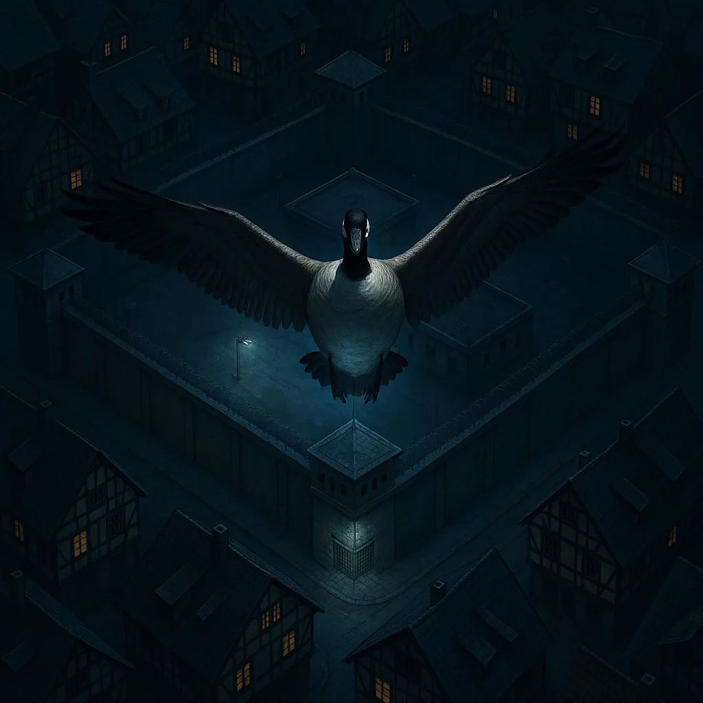Centered Goose Hovers Above a Prison