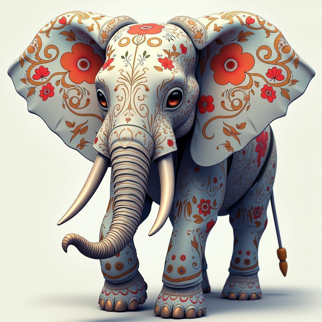 Robot Elephant Hybrid With Floral Patterns
