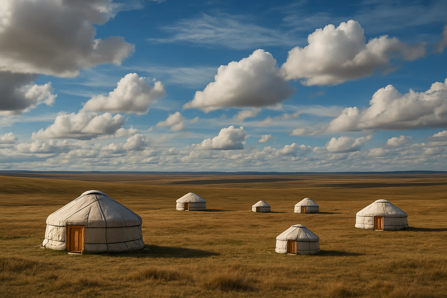 Scattered Handful of Nomadic Yurts Dots a Vast