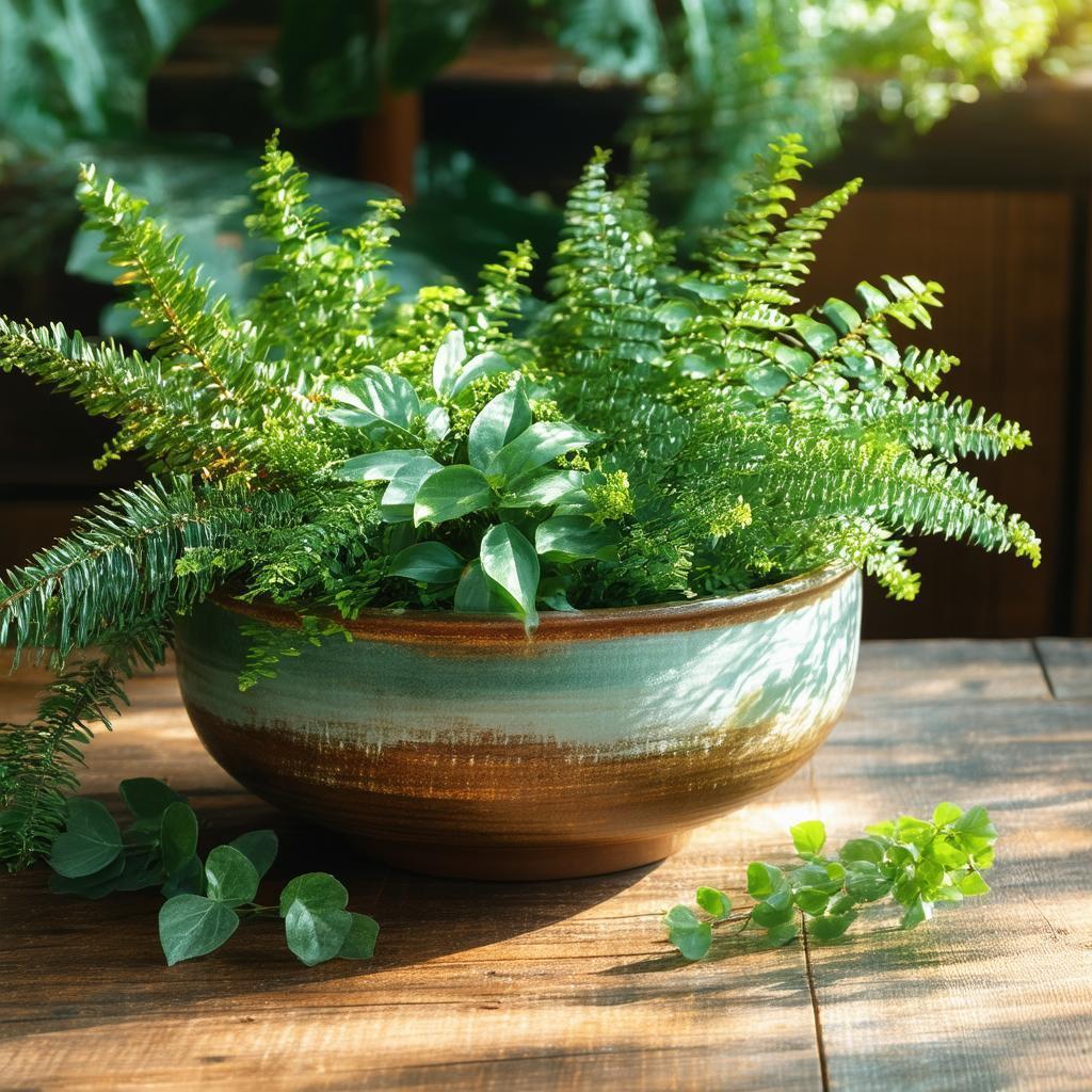 Painterly Bowl of Greenery on Rustic Wood