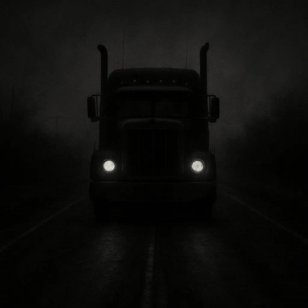 Shadowy Black-and-white Image of an Imposing Truck on an Empty