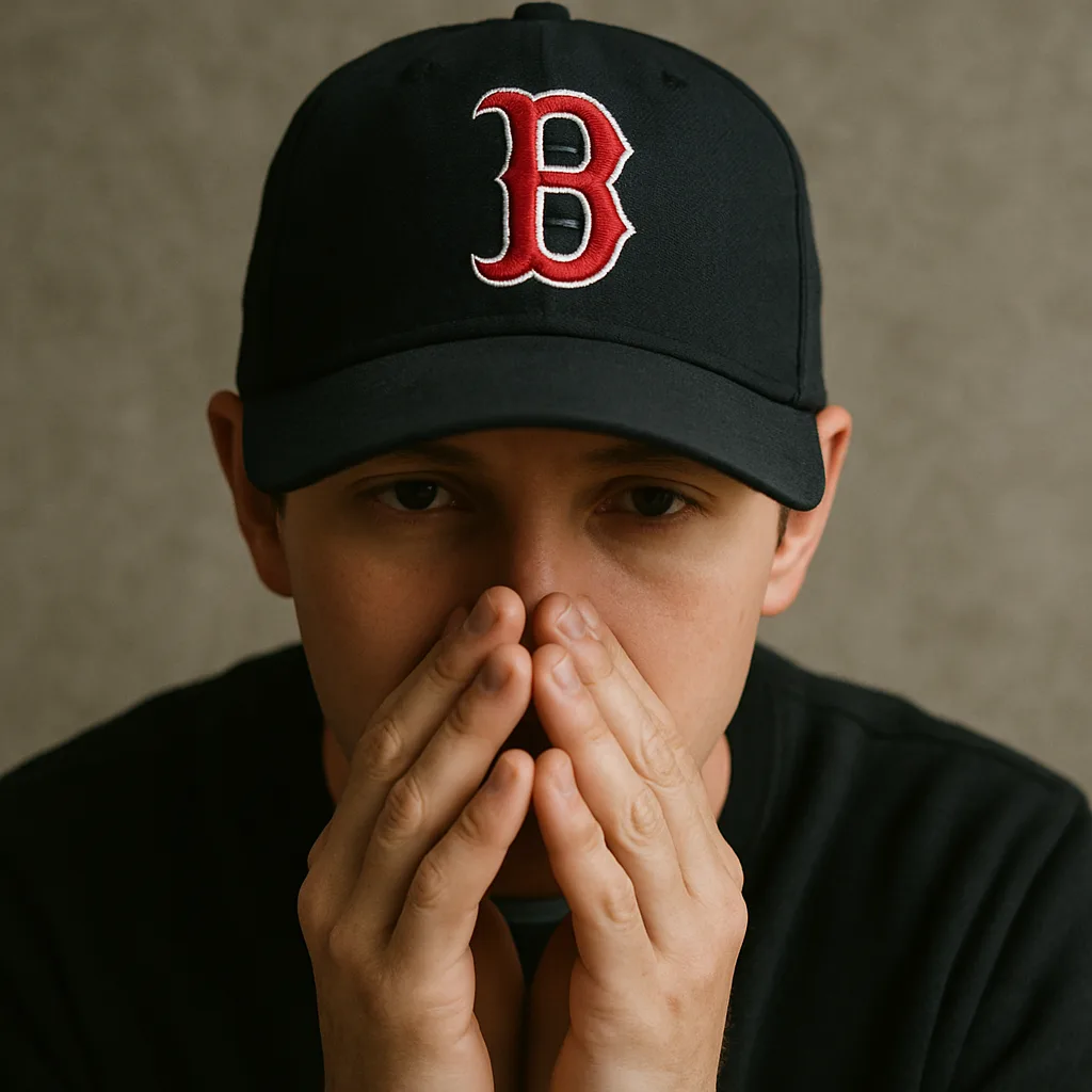 Person Wearing a Boston Red Sox Baseball Cap