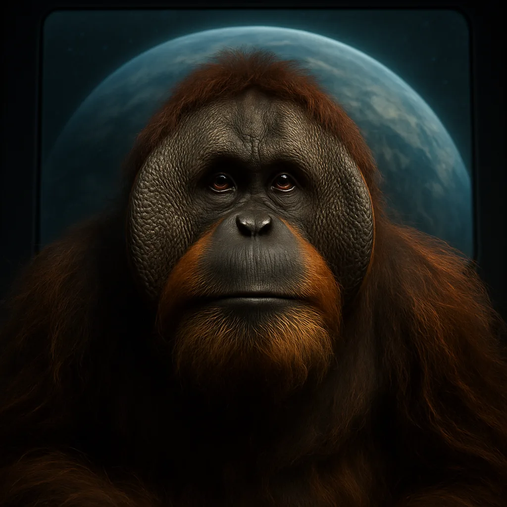 Single Orangutan—its Prominent Fatty Cheek Pads
