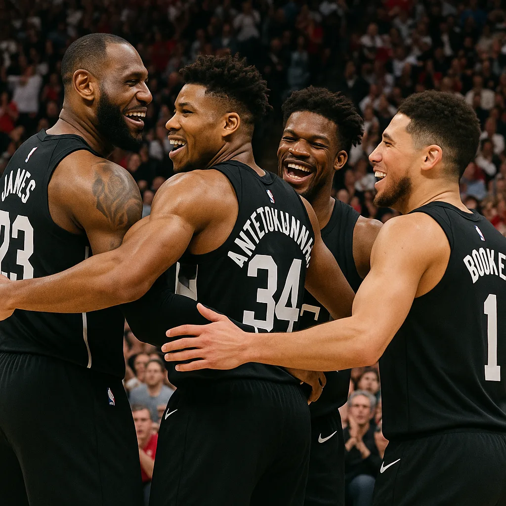 Basketball Players Wearing Black Jerseys with Visible Names