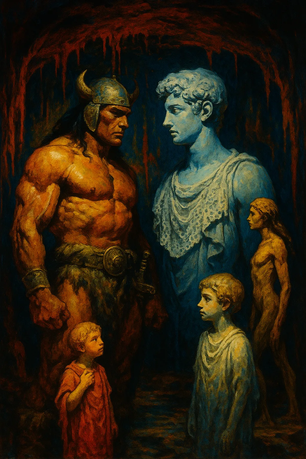 Frazetta-esque Warrior in Traditional Regalia
