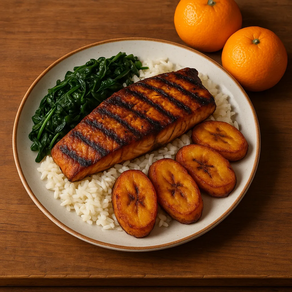 Meal of Rice Topped with Grilled Fish