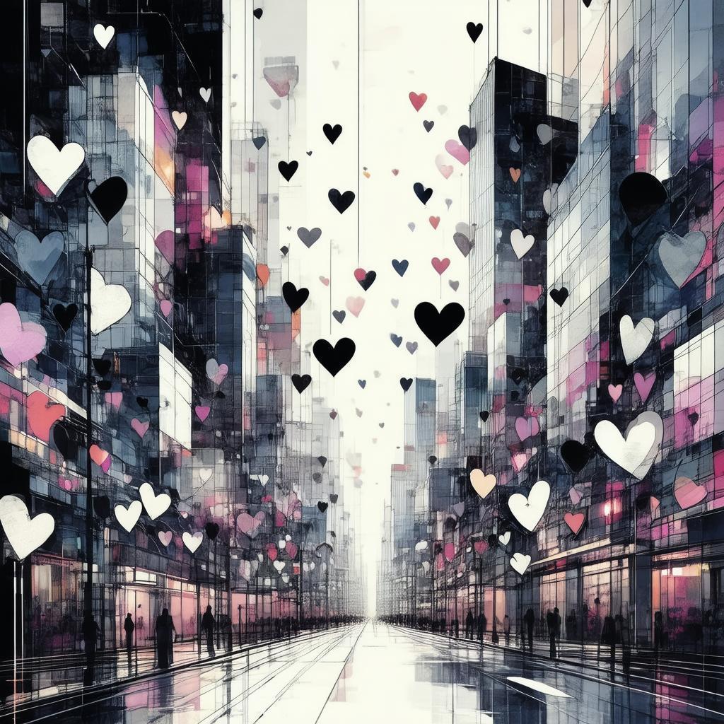 Black and White Hearts Colliding Over Manga City