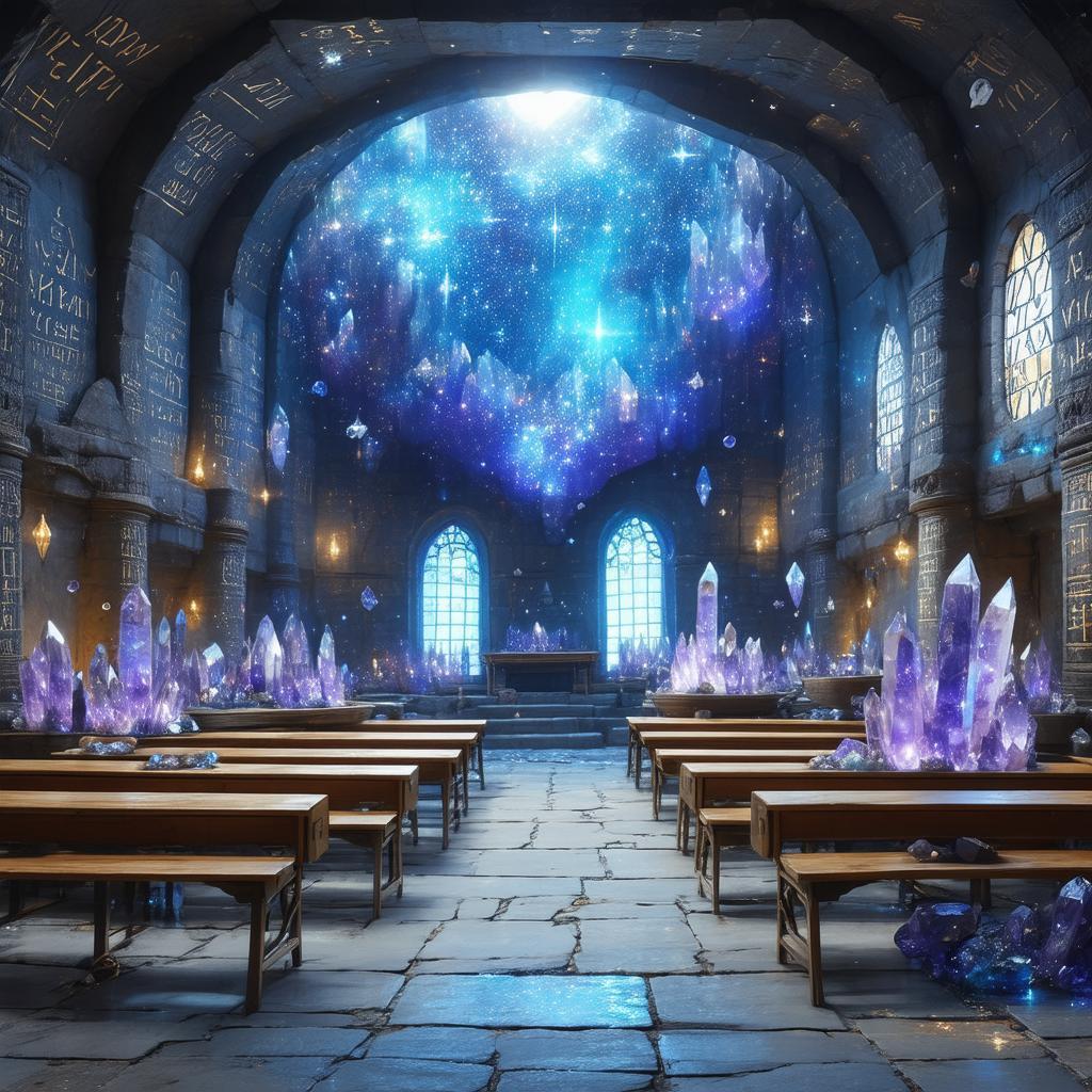 Empty Classroom Filled With Celestial Crystals