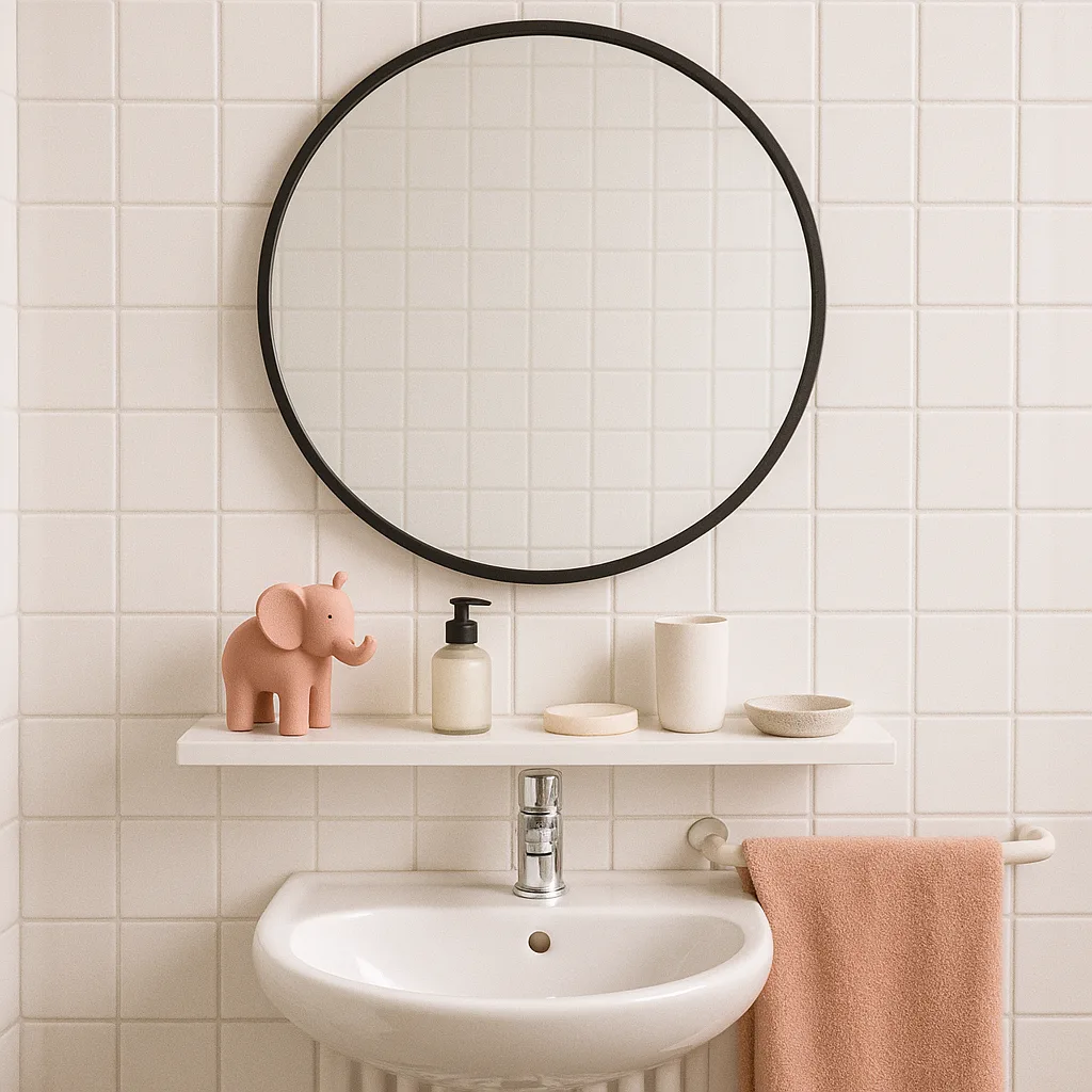 Bathroom Scene with a Circular Mirror